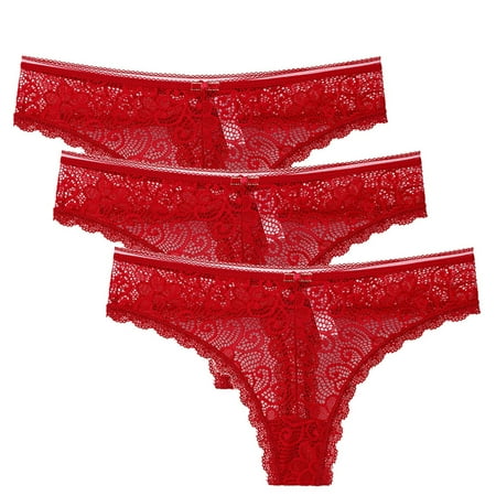 

QWERTYU T-Back Low Rise Underwear for Women Stretch Tangas G-String Thongs Sexy Lace Panties Red L