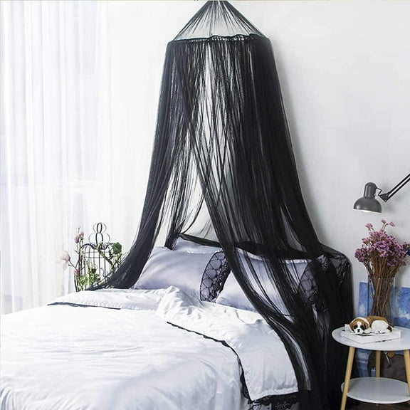 Mosquito Net for Bed, King Size Bed Canopy Hanging Curtain Netting, Princess Round Hoop Sheer Bed Canopy for All Kids Baby Cribs and Adult Beds Fit Twin, Full, Queen - Black