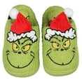 thumbnail image 2 of Dr Seuss The Grinch Who Stole Christmas Embroidered 3D Santa Hat Festive Holiday Boy's Rubber Bottom House Slipper OSFM, 2 of 7