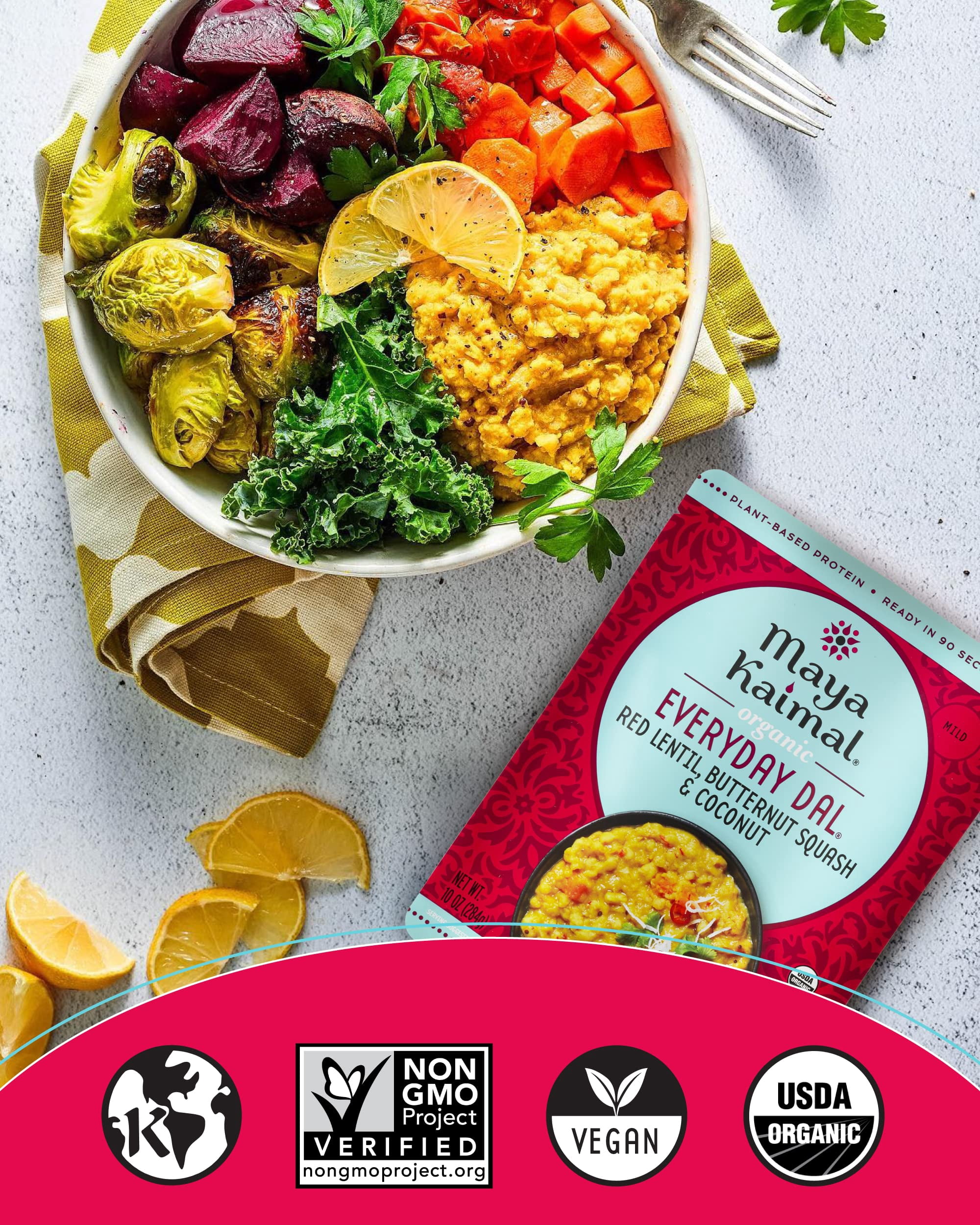 Maya Kaimal - Organic Indian Everyday Dal - Red Lentil 10oz - Fully Cooked with Butternut Squash and Coconut - Vegan - Microwavable - Ready to Eat Meals- Pack of 6