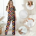 thumbnail image 4 of TSOVTHRID Colorful Daisy Print Pajama Set for Women Notch Collar Soft Loungewear With Elastic Waist Long Pants Women Nightwear Set, 2XL, 4 of 7