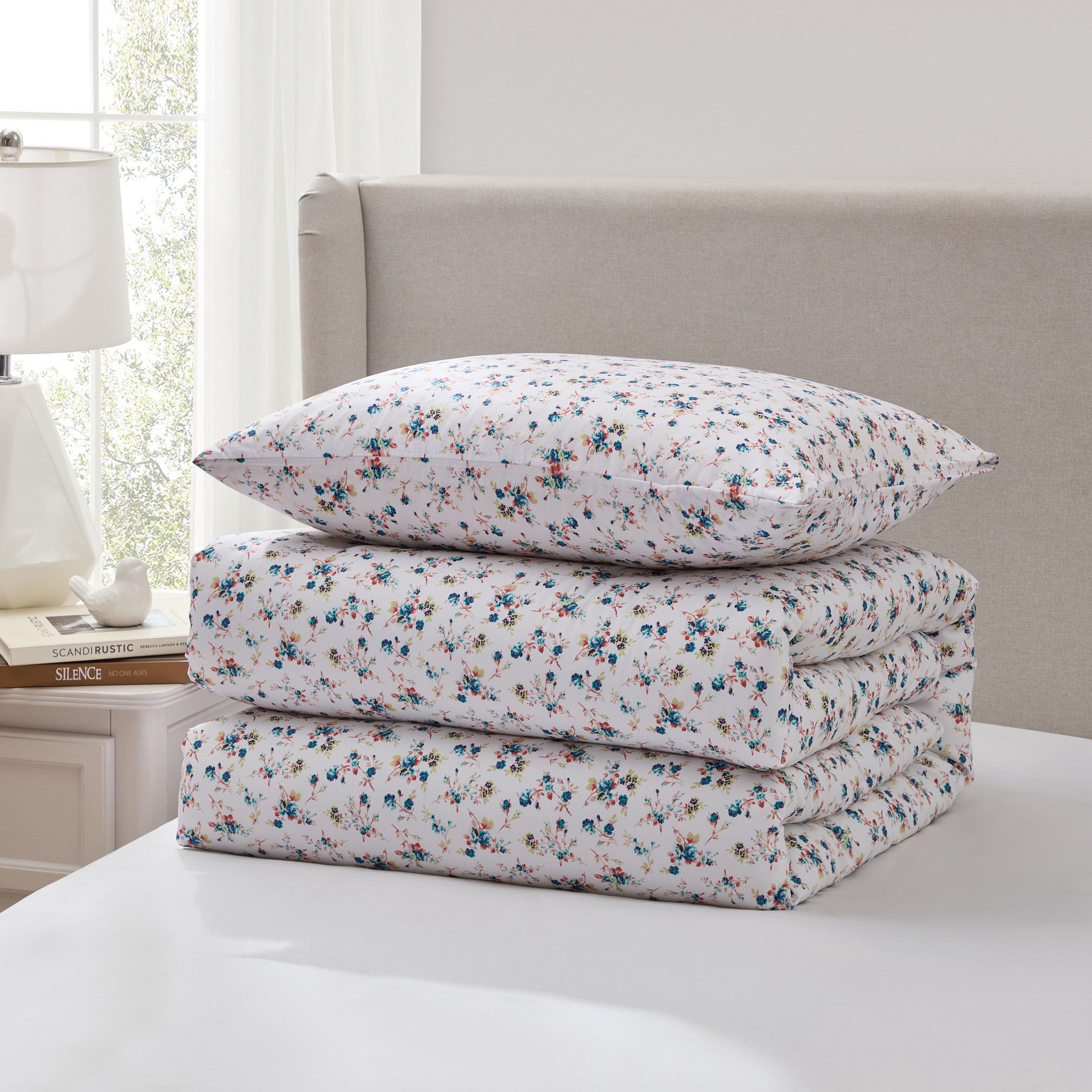 LammaLoe Twin Comforter Sets, 2 Piece Floral Bedding Comforter Set with Sheets, Bed in a Bag, Blue Rose Duo