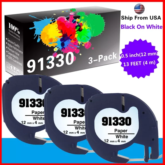 3-Pack Label Maker Refills 91330 Label Tape For Dymo Letratag Lt-100T Qx50