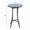 thumbnail image 4 of 14 inch Side Table, Round Iron Top End Table, Indoor Outdoor Accent Table, Blue & White Checkered Mosaic, 4 of 10