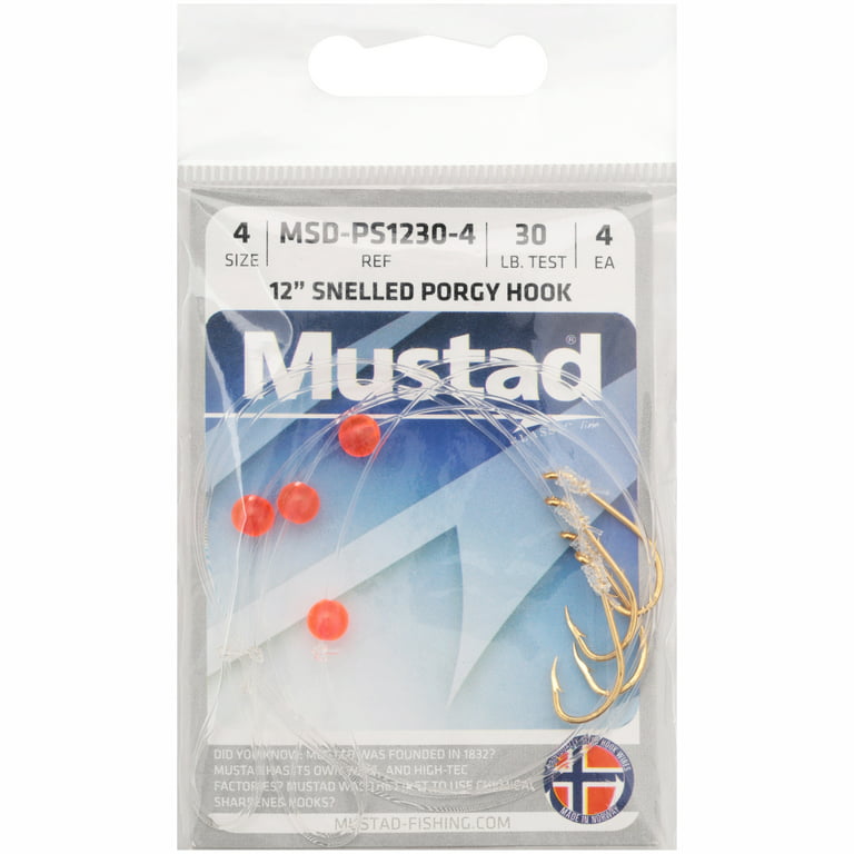 Mustad Classic Line Size 4 12 inch Snelled Porgy Hooks, 4 ct