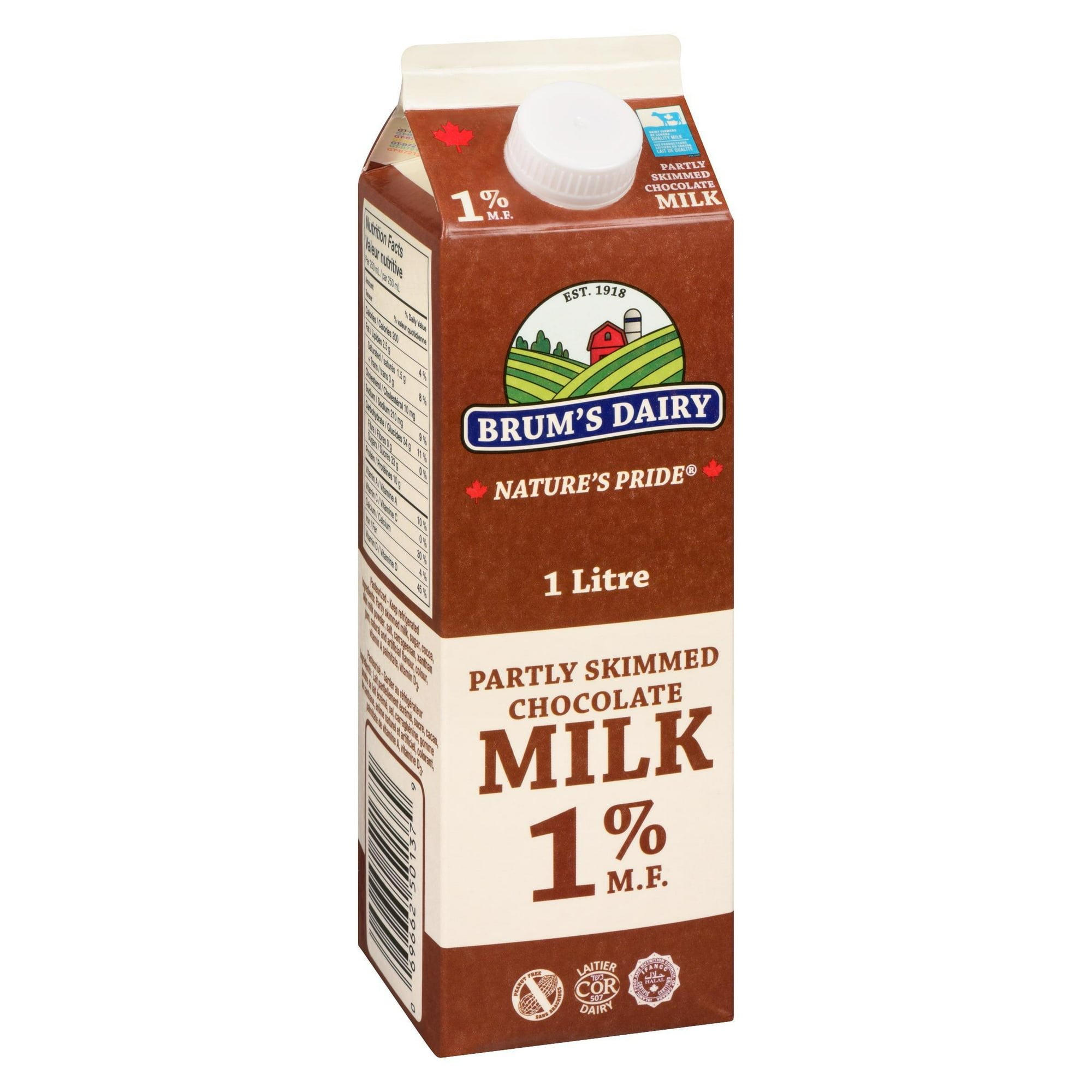 Brum's 1% M.F Chocolate, Partly Skimmed Milk.