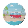 thumbnail image 1 of Graphic Beach Mouse Pad for Computers, Cartoonish Illustration of Happy Camper Van at Seaside with Palm Trees, Round Non-Slip Thick Rubber Modern Gaming Mousepad, 8" Round, Multicolor, by Ambesonne, 1 of 2