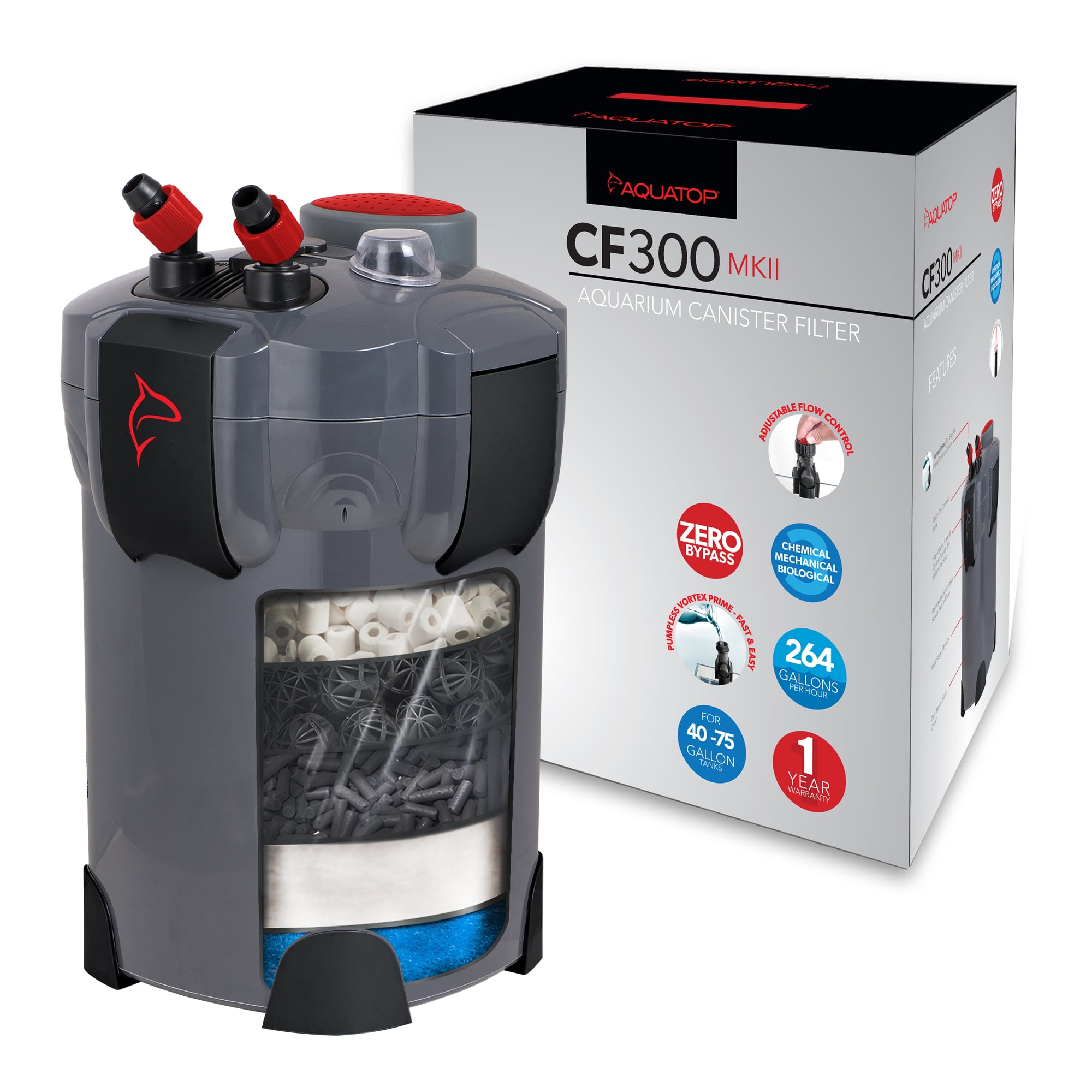 Aquatop Canister Filter 3 Stage, 264GPH Super Quiet Vortex Easy Prime ...
