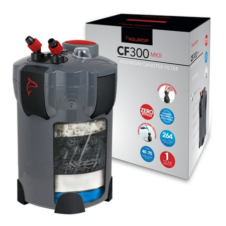 Aquatop Canister Filter 3 Stage, 264GPH Super Quiet Vortex Easy Prime for Aquariums up to 75 Gal, all media included, CF300 MKII