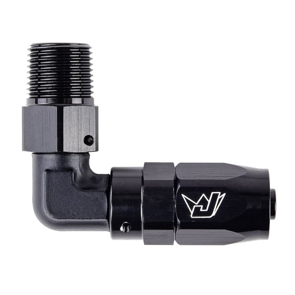 JEGS AN to NPT 90-Degree Max Flow Hose End Fitting [3/8 in. NPT Male to -6 AN Hose, Black]