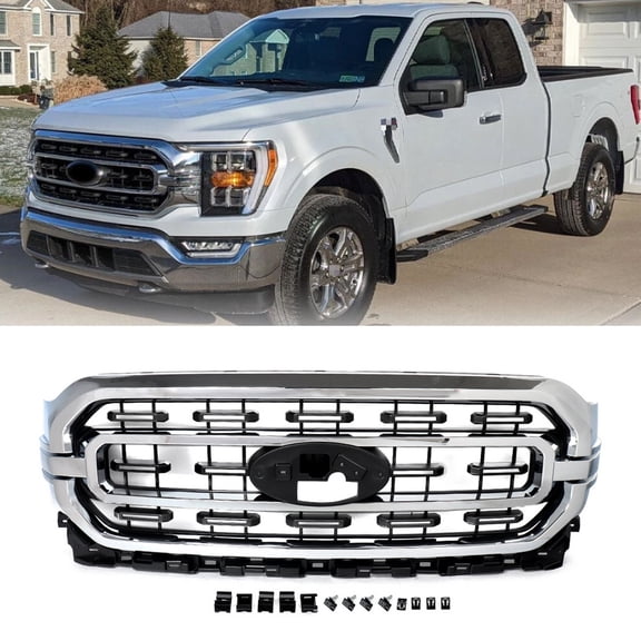 Fit 2021 2022 2023 Ford F-150 F150 XLT Chrome Front Bumper Grille Grill Assembly