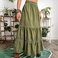 thumbnail image 3 of Falda Larga Falda con ribete de encaje para mujer, falda de verano con forma de A, traje de vacaciones (verde militar L) Ygjytge para Mujer ejercito verde T L, 3 of 6