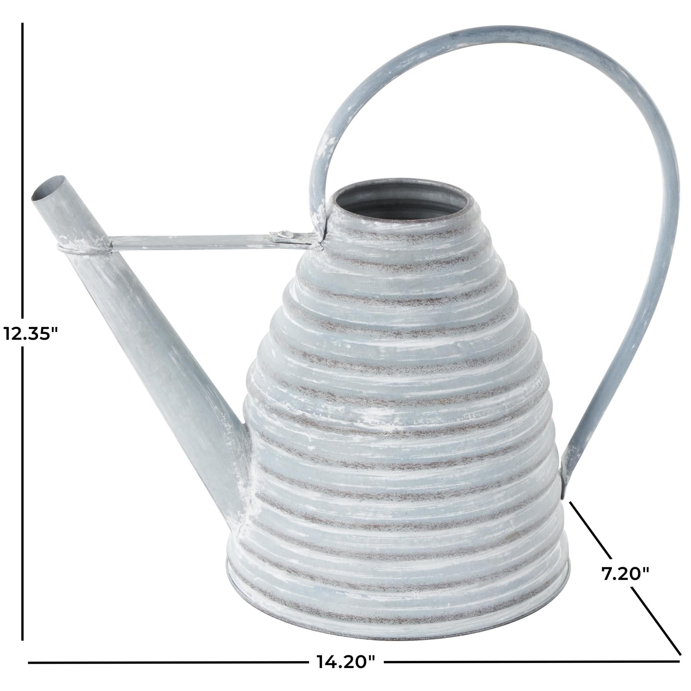 DecMode 14" x 12" Beehive Shaped Watering Can Gray Metal Watering Can Planter with Large Loop Handle