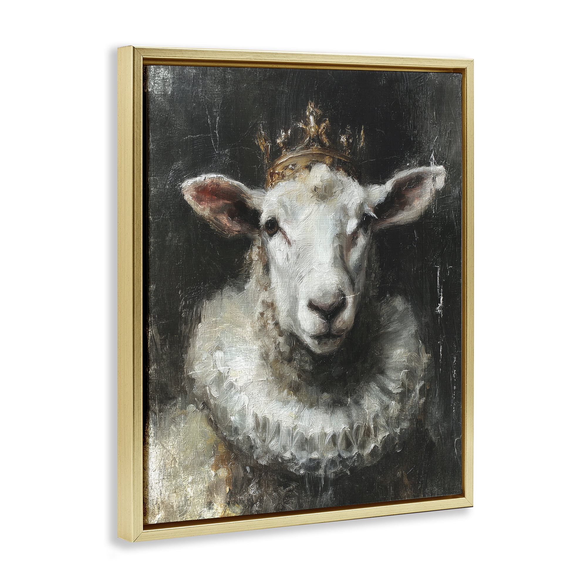 Stupell Industries Crowned Sheep Portrait Gold Framed Floater Canvas Wall Art, design by Svetlana Aleynikova