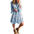 thumbnail image 1 of Ovzne Robes Grande Taille pour Femmes Rondes Robe Décontractée pour Femmes avec Poches Robe d'Été Couleur Unie Col en V Mini Robes Robe de Vacances Manches Longues Imprimée Liquidation, 1 of 6