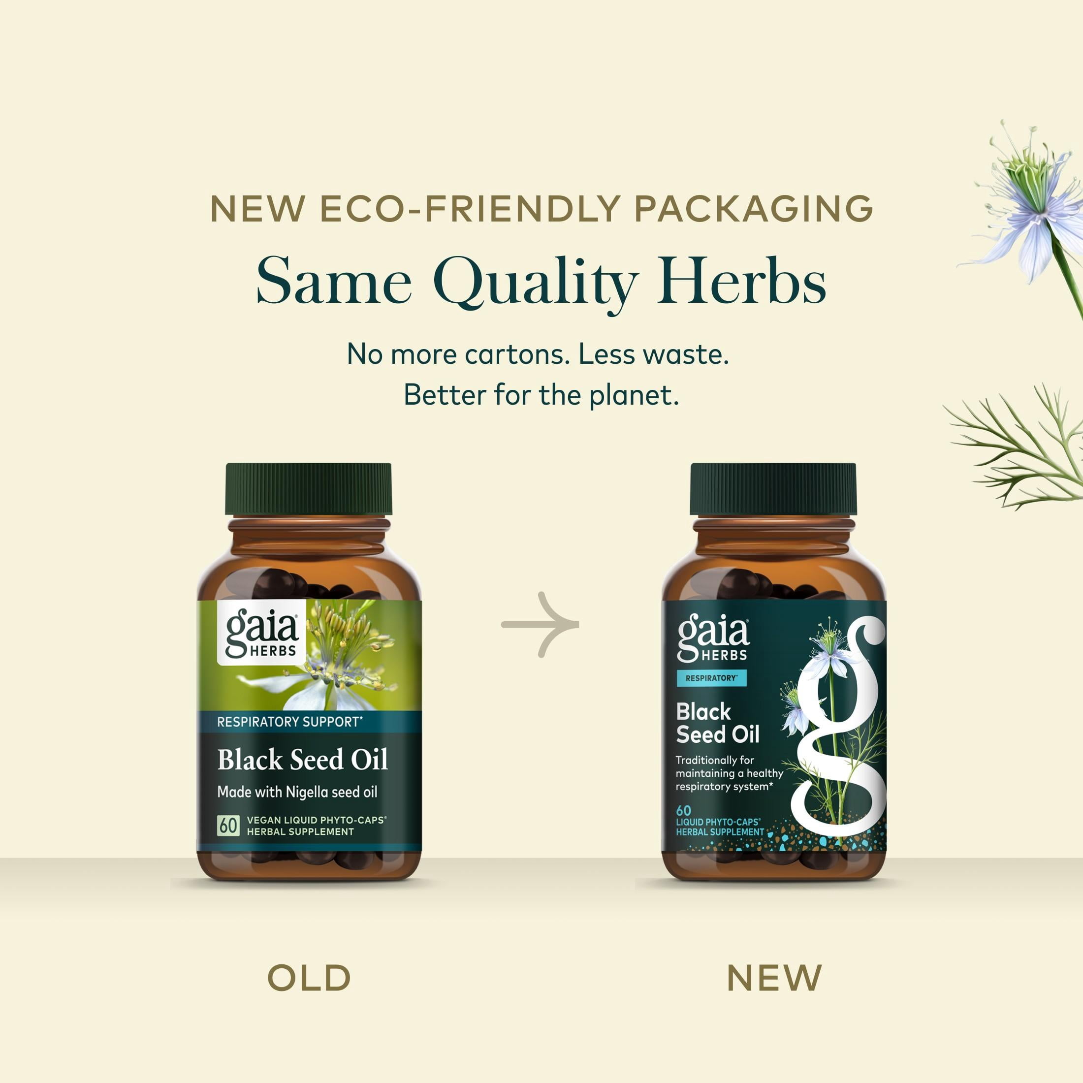 Gaia Herbs Black Seed Oil - Cold-Pressed Capsules with Nigella Seed Traditionally Used for Lung, Respiratory & Antioxidant Support* - Herbal Supplement - 60 Vegan Liquid Phyto-Caps (30 Servings)