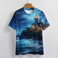 thumbnail image 3 of Lighthouse Sunrise Coast Scenery Pale Blue Tan Women's Short Sleeve T-Shirt Crew Neck Casual Summer Trendy Loose Fit Tops, 3 of 6