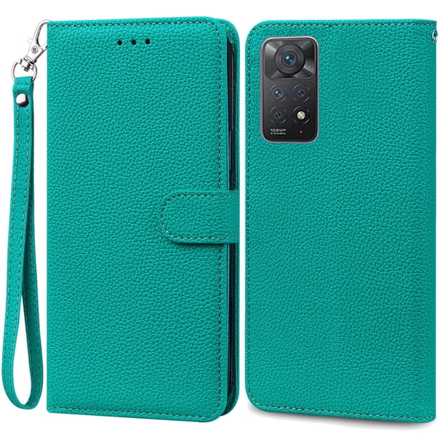 Note 11 Case For Xiaomi Redmi Note 11 11S Case Leather Wallet Flip Case For Redmi Note 11 Pro Phone Cases Note 11S Cover Fundas Cyan -Strap Note 11