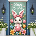 thumbnail image 4 of Bunny Theme Easter Banner Colorful Bows Bunny Backdrop Polka Dot Pattern Cute Design Happy Easter Background for Easter Party Spring Celebration Photo Backdrop, 4 of 8
