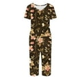 thumbnail image 6 of Women 2 Piece Capri Sets Short Sleeve V Neck Tops and Capris Pants Floral Print Lounge Set Women's Pajamas Sets, 6 of 7