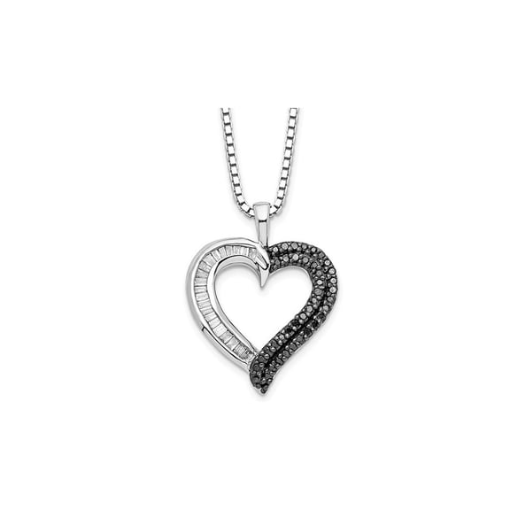 1/4 Carat (Ctw) Black & White Diamond Heart Pendant Necklace in Sterling Silver with Chain