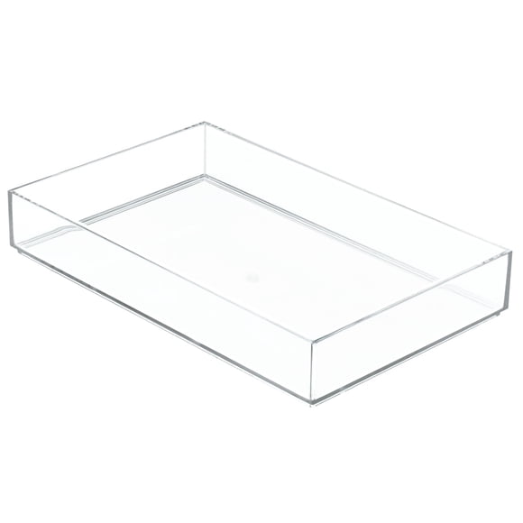 InterDesign Clarity Organizador de cajones de plástico, contenedor de almacenamiento para tocador, baño, cajones de cocina, 8" x 12" x 2", transparente