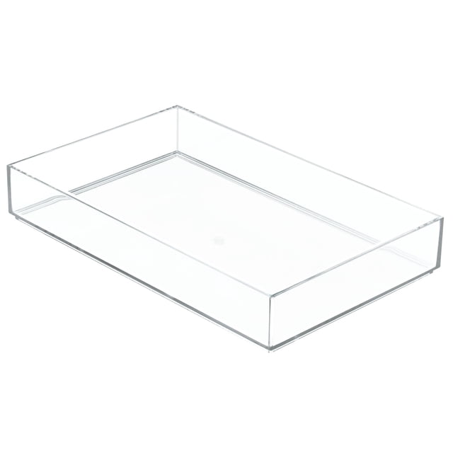 InterDesign Clarity Organizador de cajones de plástico, contenedor de almacenamiento para tocador, baño, cajones de cocina, 8" x 12" x 2", transparente
