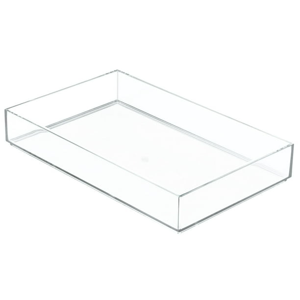 InterDesign Clarity Organizador de cajones de plástico, contenedor de almacenamiento para tocador, baño, cajones de cocina, 8" x 12" x 2", transparente