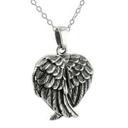 Sterling Silver Crossed Angel Wings Heart Locket Necklace, 18" Chain