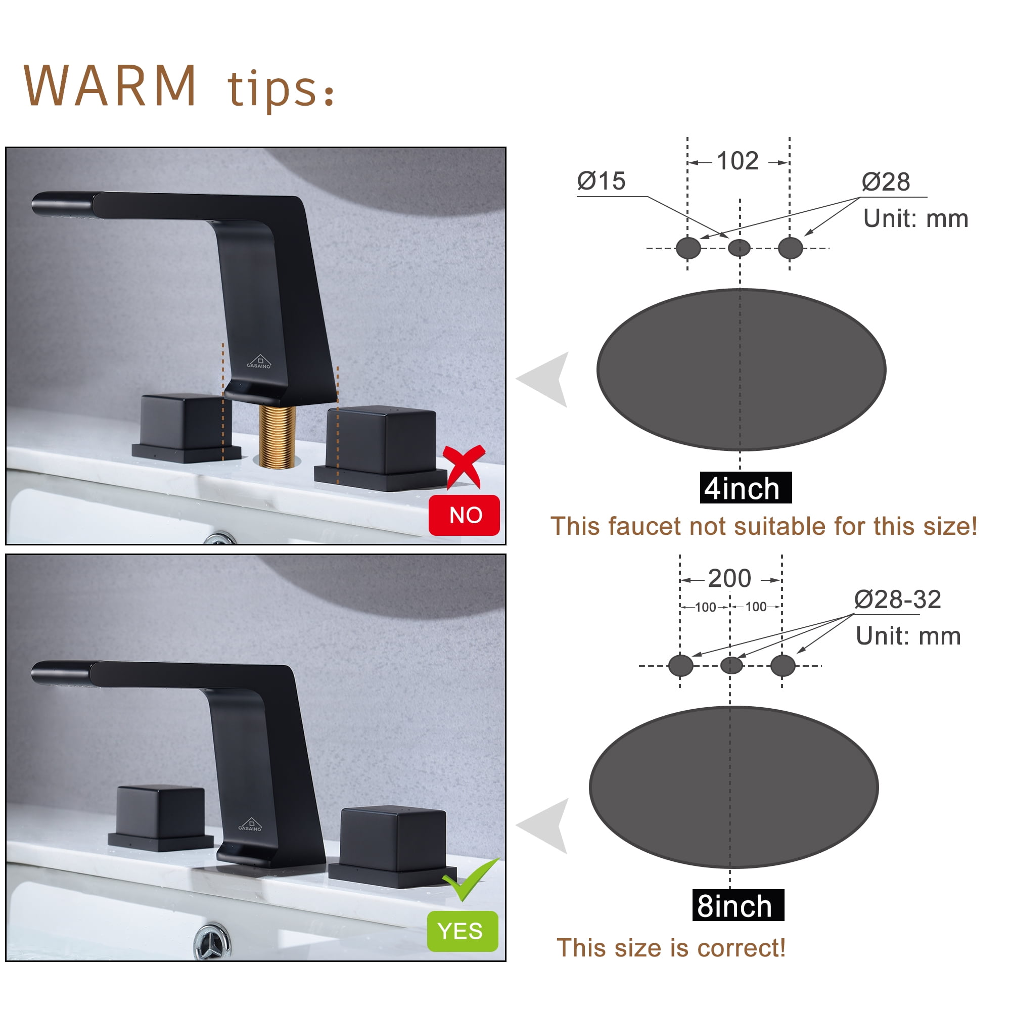 Casainc 3-Hole Deck Mounted Bathtub Sink Faucet Dual-Function Bathroom Faucet Matte Black