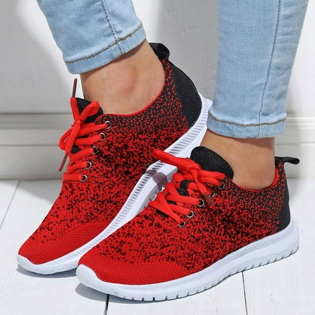 

Quealent Shoes For Women Women s Fashion Floral Art Sneaker Painted Canvas Slip-On Ladies Travel Shoes Red 8.5