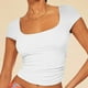 thumbnail image 2 of Camiseta de manga corta y cuello redondo para mujer: básica, ajustada, camiseta informal de verano para combinar en capas, 2 of 6