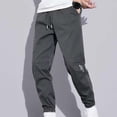 thumbnail image 5 of NIBOLOG Men Pants Solid Color Elastic Waist Drawstring Ankle-banded Cargo Pants for Daily Wear, 5 of 8
