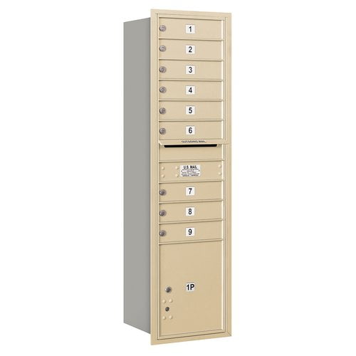 4C Horizontal Mailbox - Maximum Height Unit - Single Column - 9 MB1 Doors / 1 PL - Sandstone - Rear Loading - USPS Access