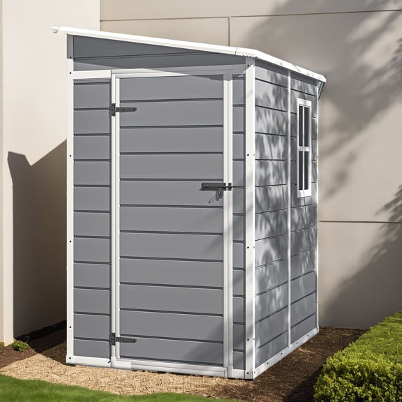 Dextrus 5x4 FT Resin Outdoor Storage Shed with Floor, Resin Large with Lockable Door & Window, Waterproof