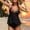 Black, variant on Women's Adjustable Two-Piece Swimsuit Set with Netted Patchwork Back and Tankini Top