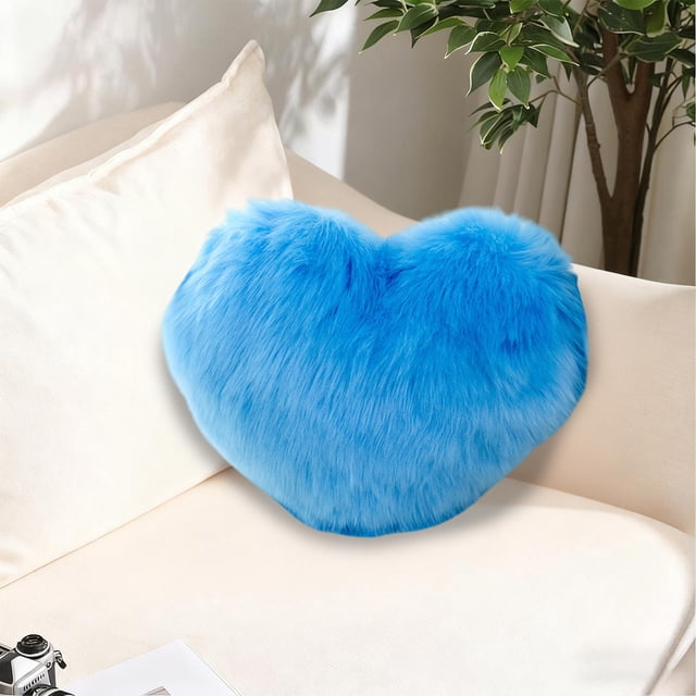 Cojín de lana sintética en forma de corazón, de pelo largo y suave, ideal para el sofá o la sala de estar. Un lindo regalo para niñas. Cojín decorativo de felpa para la mesita de noche.