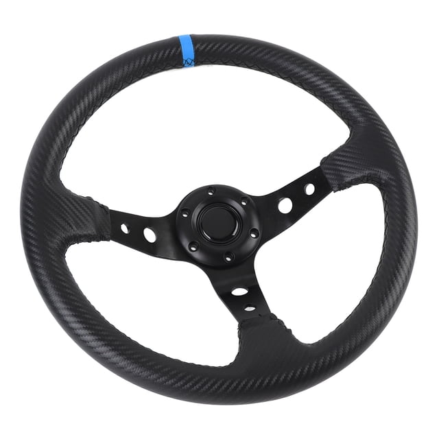 Volant de Course de 1 Pouce, Volant de Style Course en Cuir PU avec Rayons en Aluminium, Volant de Sport Universel à 6 Boulons