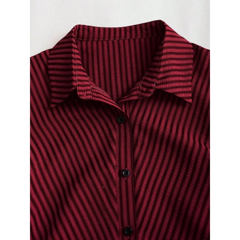 burgundy striped shirt dress Buckle Fate Mustard/Burgundy Striped Button Down Tunic Shirt Dress Size Medium
