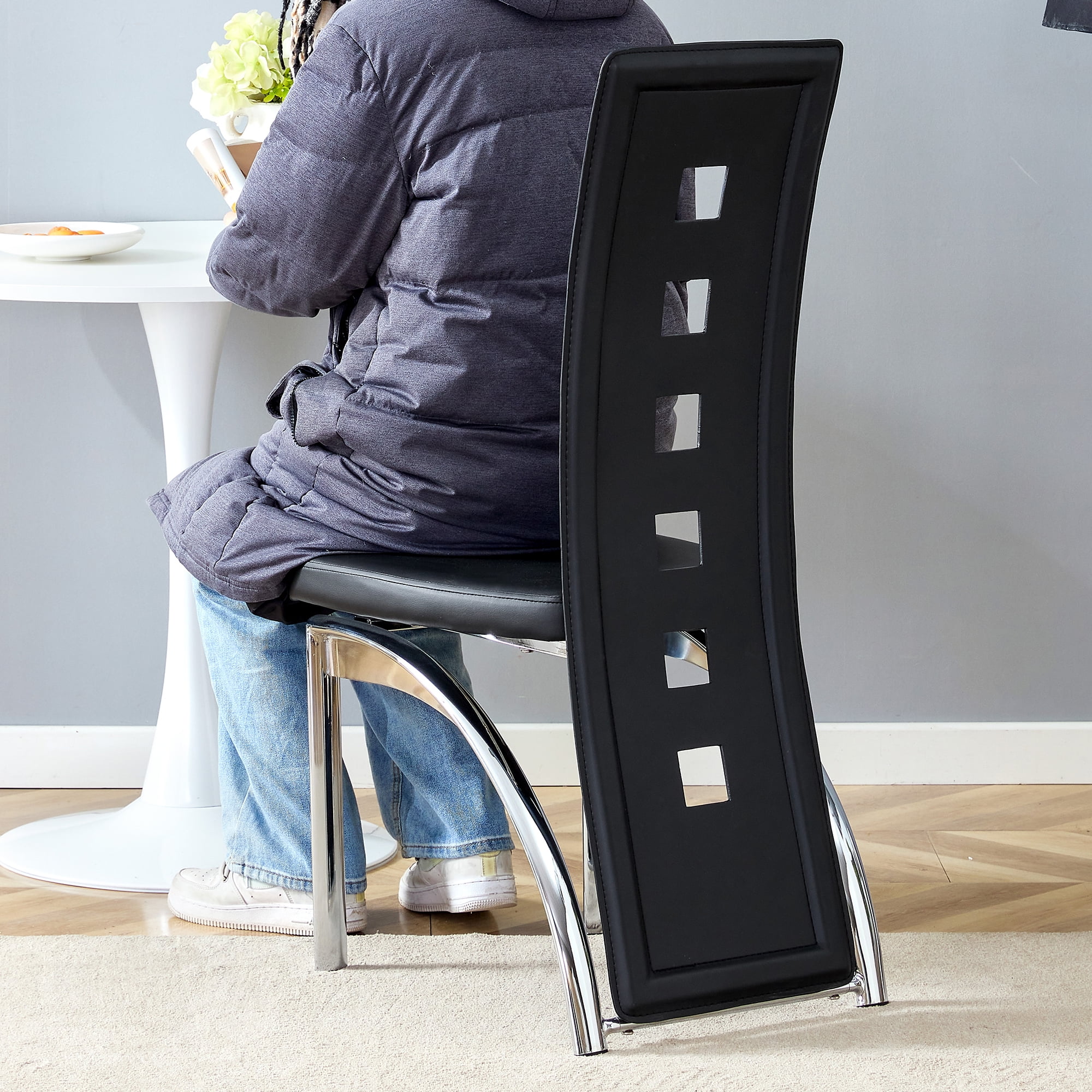 Noble House Modern Minimalist 4-Piece Dining Chair Set - Black Saddleback