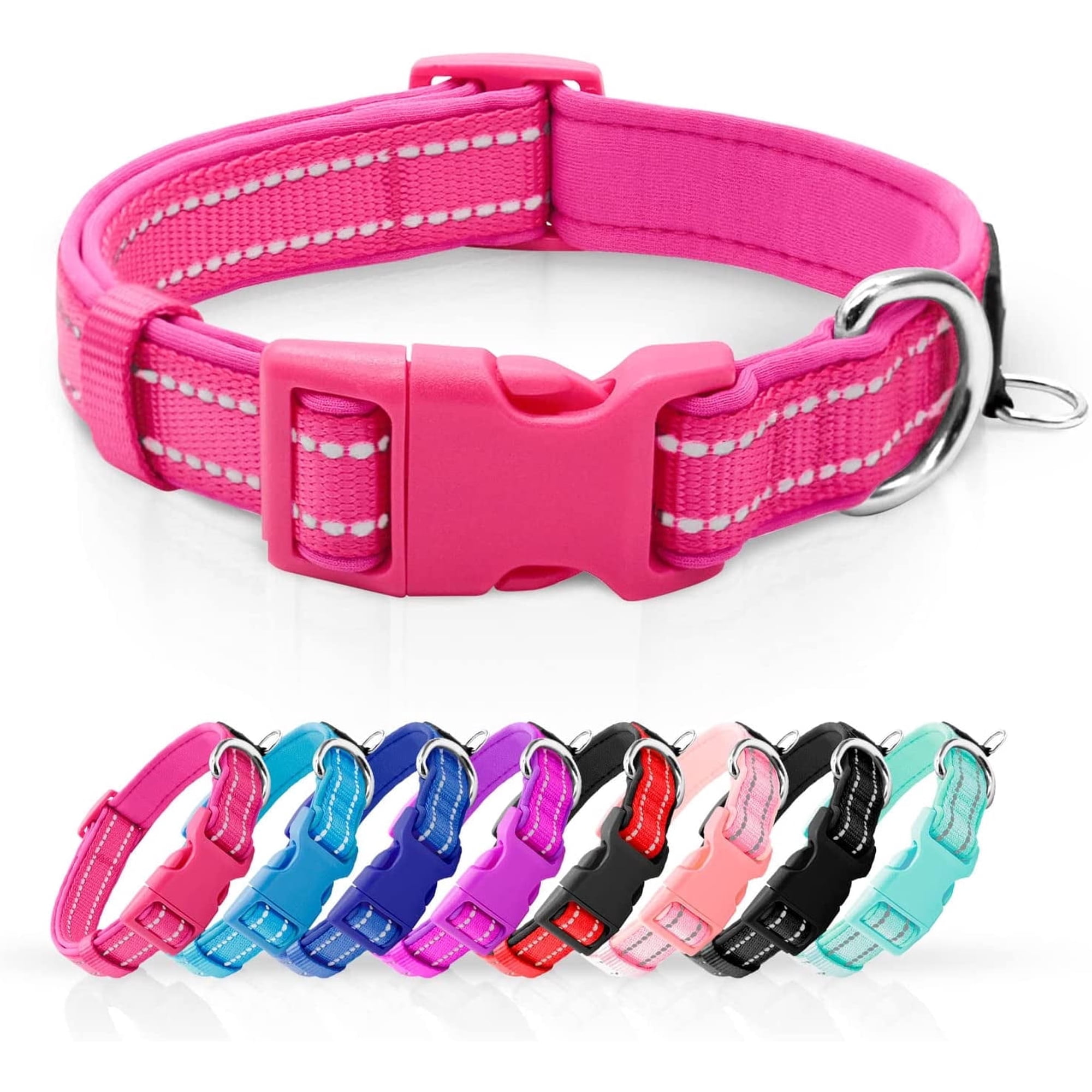 azuza Reflective Dog Collar Super Soft Neoprene Padded Dog Collars with ID Tag Ring for Small Medium Large Dogs