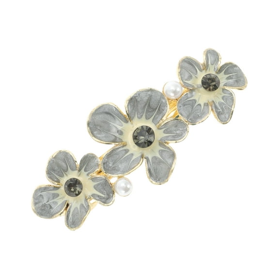 Unique Bargains 1 Pc Paint Flowers French Barrette Hair Clips Hairdo Clip for Home Gray