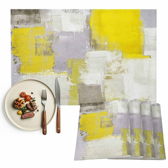 Placemats Set of 4, Yellow Gray Block Placemats Set of 4, Abstract Art Tablemats Washable Placemat Table Decoration for Kitchen Table Dinner Party Home Decor Indoor Outdoor 13x19 Inch