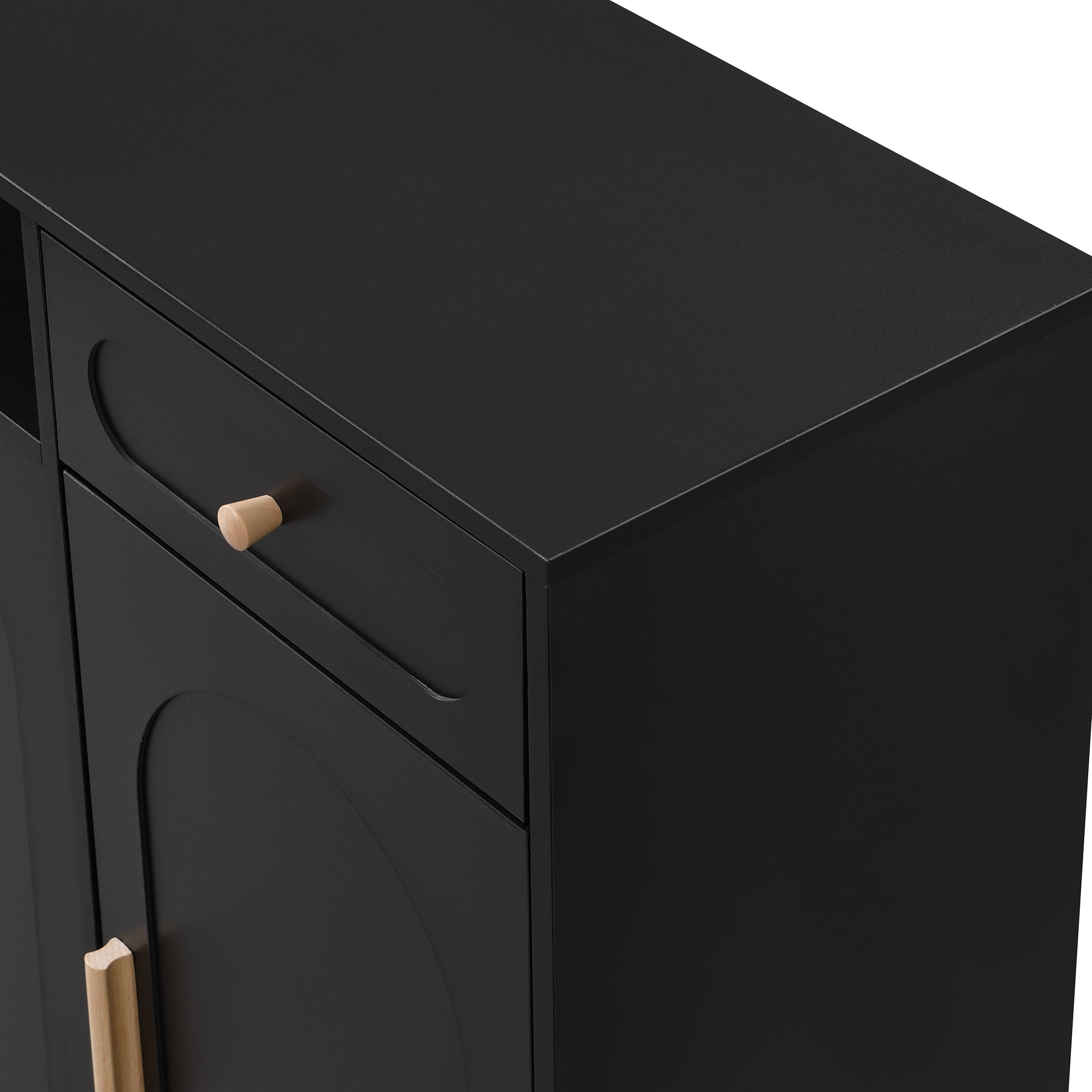 MAYEERTY Elegant Shoe Cabinet with Arched Doors and Drawer, Cream Style Storage Sideboard with Adjustable Shelves and Solid Wood Legs for Entryway, Living Room, Black