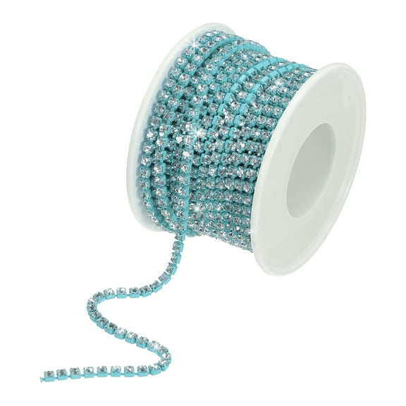 Uxcell 10 Yard 2.5mm Crystal Rhinestone Diamond Close Chain Trim for Sewing,Crafts,White Gems Blue Base