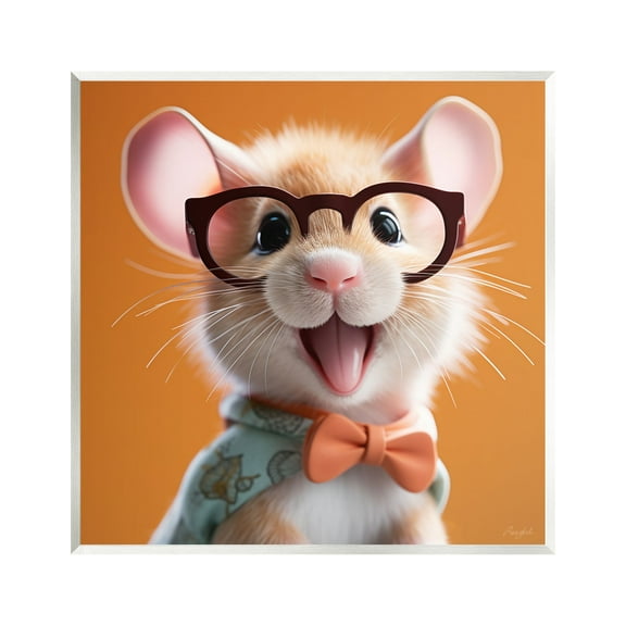 Stupell Industries Happy Mouse on Orange Animals & Insects Painting Unframed Art Print Wall Art, 12 x 12