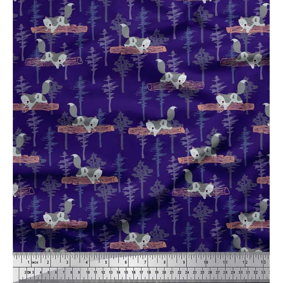 Soimoi Polyester Crepe Fabric Tree & Sloth Cartoon Print Sewing Fabric Yard 42 Inch Wide