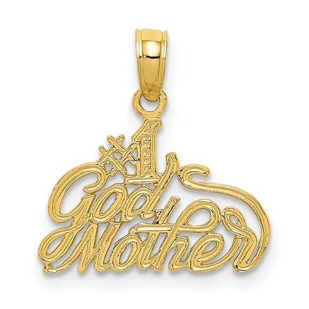 14k Yellow Gold Best Godmother Necklace Charm Pendant Godparent God