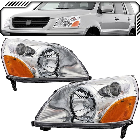 EPIC LIGHTING OE Style Halogen Headlights Chrome Assembly Replacement for HONDA 03-05 PILOT [ HO2518105 HO2519105 33151S9VA01 33101S9VA01 ] Pair