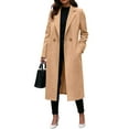 thumbnail image 2 of Women's Winter Double Breasted Coat Long Sleeve Notch Lapel Long Trench Coat with Pockets Camel 3XL, 2 of 4